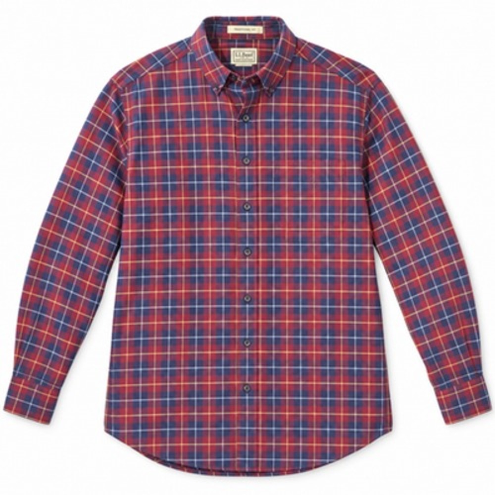 LL Bean Mens MT Red Plaid Cotton Flannel Long Sleeve Button Down Shirt
